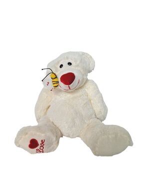 White Valentines Day Bear Plush Bumblebee On Nose Love Stuffed Animal 11"